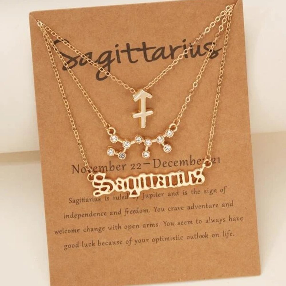 3pc Sagittarius Zodiac Golden Necklace